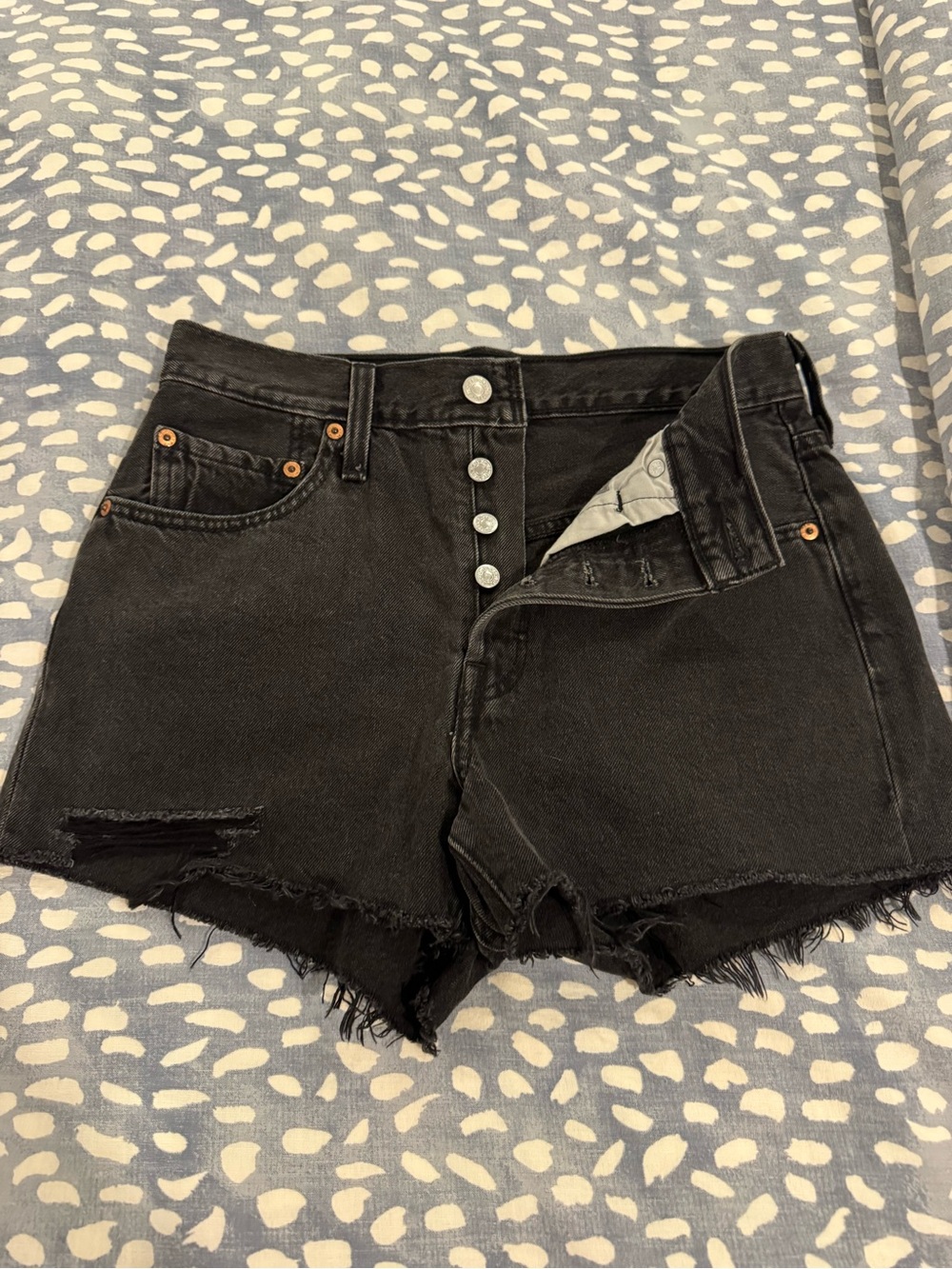Levi's Black High-Rise Button-Fly Distressed Jean Shorts